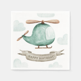 Watercolor Helicopter Geburtstag | Niedlich Kids P Serviette