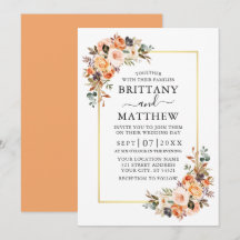 Watercolor Herbst Floral Gold Rahmen Hochzeitszang