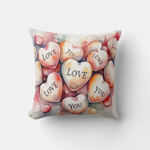 Watercolor-Herzen-Hochzeitsgeschenk "Love You" Kissen