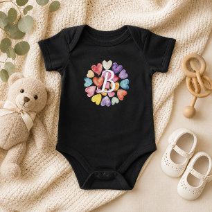 Watercolor-Herzen-Monogramm  Baby Strampler