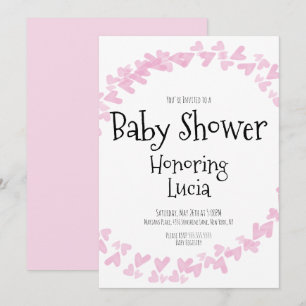 Watercolor-Herzen-Stempel-Kranz-Baby-Party Einladung