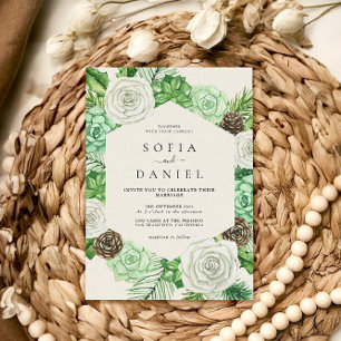 Watercolor Hexagonal Frame Greenerity Wedding Einladung