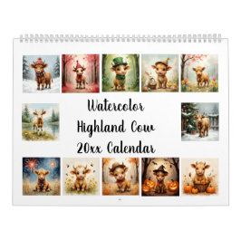 Watercolor Highland Cow 20xx Kalender