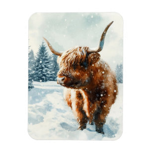 Watercolor Hochland Kuh Winter Szene flexibel Magnet