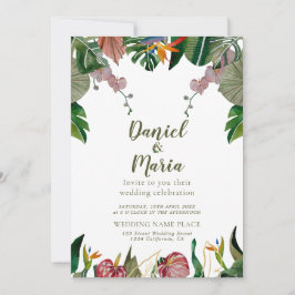 Watercolor Hochzeit im tropischen Grünen Einladung