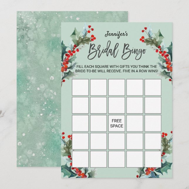 Watercolor Holand Berries Bridal Bingo Einladung (Vorne/Hinten)