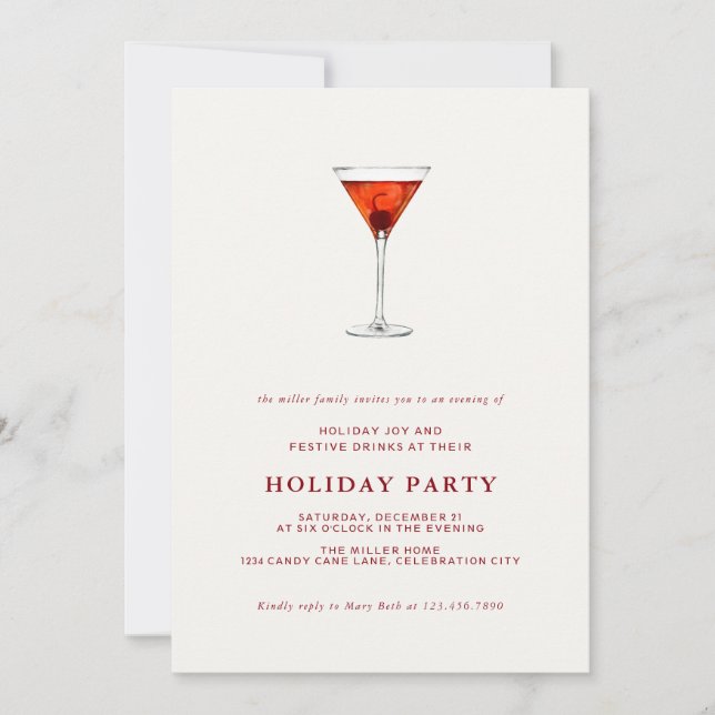 Watercolor Holiday Cocktail Weihnachten Party lade Einladung (Vorderseite)
