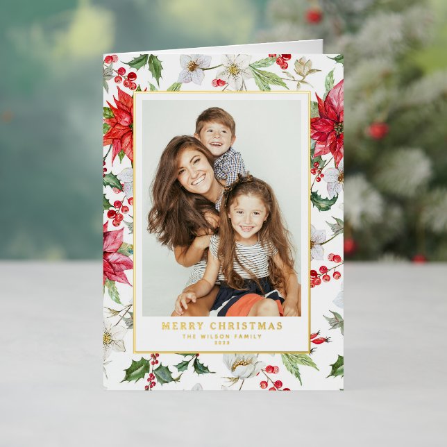 Watercolor Holiday Florals White Frohe Weihnachten (Feiertag In Situ)