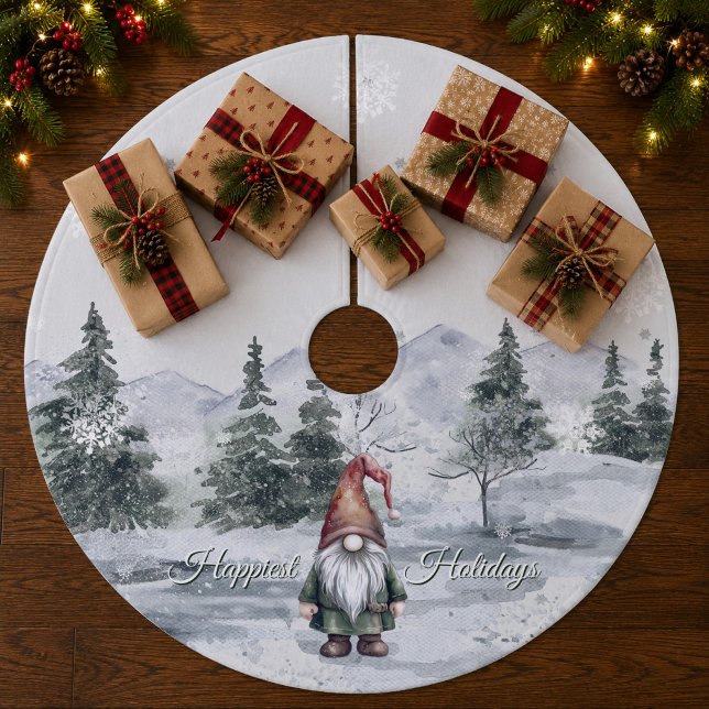 Watercolor Holiday Gnome Fleece Weihnachtsbaumdecke (Watercolor Holiday Gnome Christmas Tree Skirt)