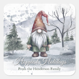 Watercolor Holiday Gnome Quadratischer Aufkleber