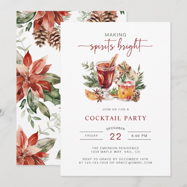 Watercolor Holiday Party Einladung (Vorne/Hinten)
