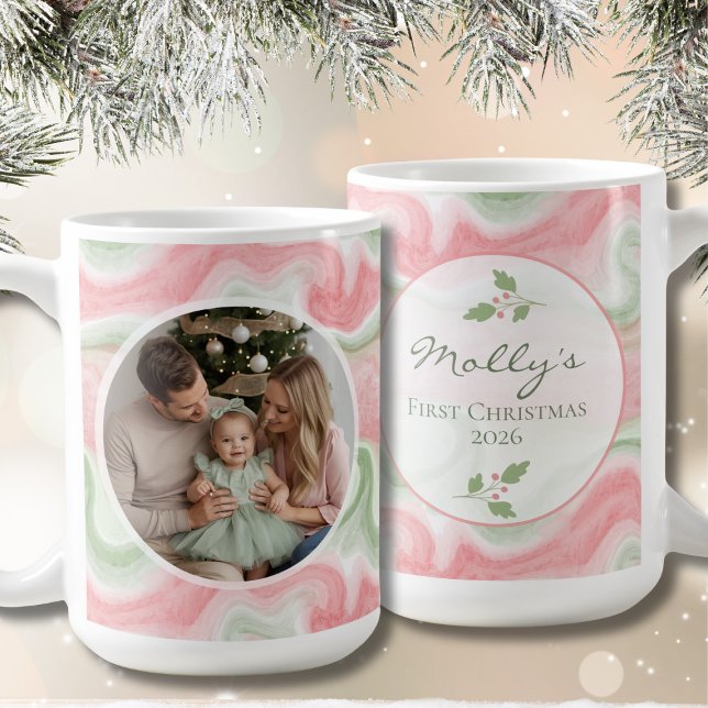 Watercolor Holiday Photo Coffee Mug (Watercolor Personalized Photo Coffee Mug to Celebrate Special Moments)