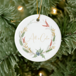 Watercolor Holiday Wreath Keramik Ornament