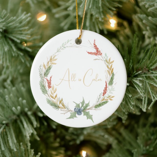 Watercolor Holiday Wreath Keramik Ornament (Baum)
