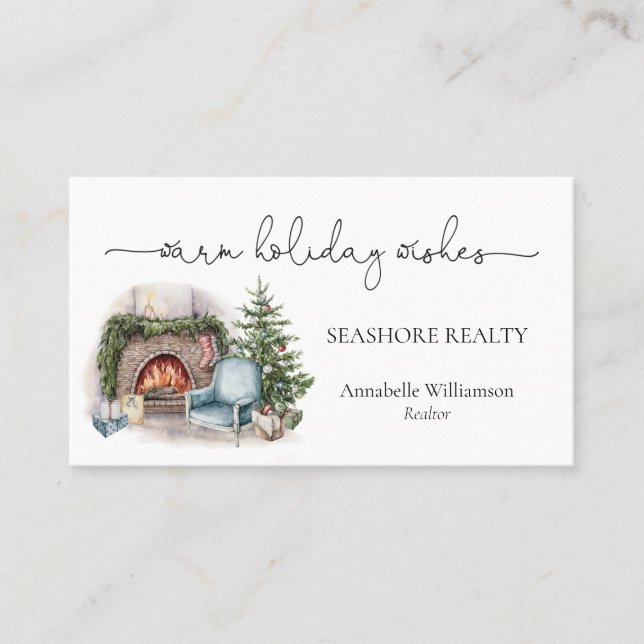 Watercolor Holiday Zuhause Weihnachten Visitenkarte (Vorderseite)