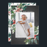 Watercolor Hollies Chalkboard Frohe Weihnachten<br><div class="desc">Schicken Sie Ihren Lieben Weihnachten fröhlich in dieser Saison mit dieser schönen rustikalen Weihnachtskarte Weihnachts-Foto. Es ist mit Aquarellholz,  Imitaten Goldfolienakzenten,  passendem festlichen Urlaubsmuster,  Imitat-Karton Papier und moderner Typografie ausgestattet. Die Texte sind vollständig editierbar. Personalisieren Sie diese heilige Weihnachtskarte,  indem Sie Ihr Foto,  Ihren Namen und das Jahr.</div>