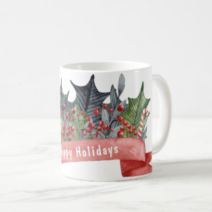 Watercolor Holly Banner individuell anpassbar Kaffeetasse