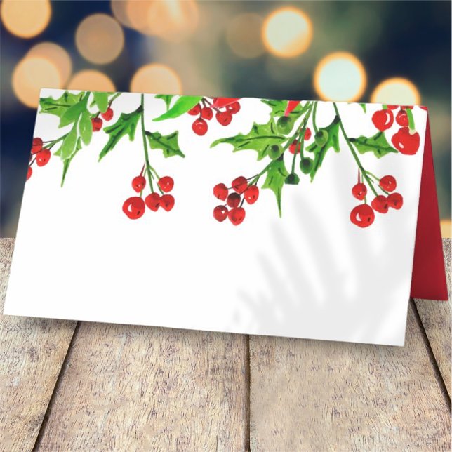 Watercolor Holly Berry Foliage | Urlaub Platzkarte (Von Creator hochgeladen)