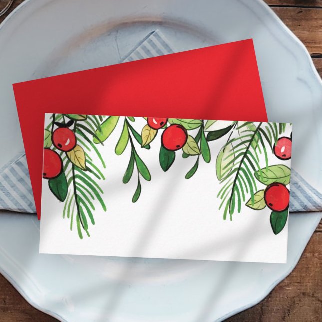 Watercolor Holly Berry Foliage | Urlaub Platzkarte (Von Creator hochgeladen)