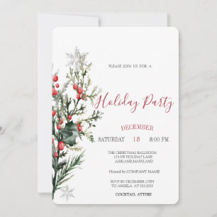 Watercolor Holly Berry Grüne Weihnachten Einladung
