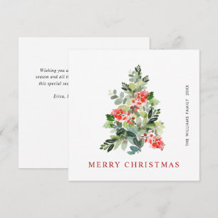 Watercolor Holly Berry Weihnachtsbaum Gruß Feiertagskarte