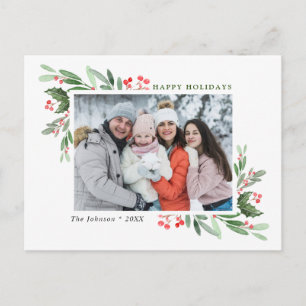 Watercolor Holly Berry Weihnachtsgrüßen FOTO Gruß Postkarte