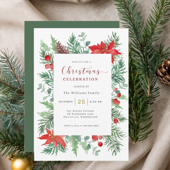 Watercolor  Holly Christmas Celebration Invitation (Créateur téléchargé)