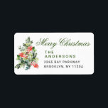 Watercolor Holly Christmas Tree Rücksendeadresse L Adressaufkleber<br><div class="desc">Watercolor Holly Weihnachtsbaum Rücksendeadresse Etikett. Personalisieren Sie Ihren Rücksendeaufkleber mit diesem roten Waldbeeren und Ihrem Foto.</div>