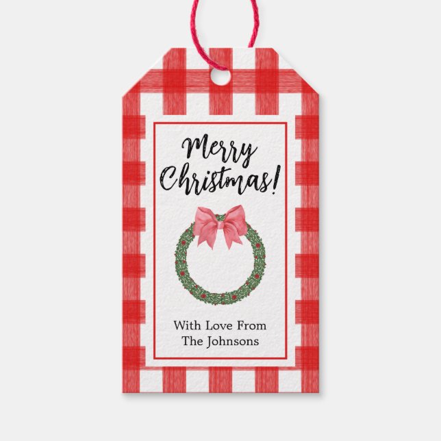 Watercolor Holly Christmas Wreath Geschenkanhänger (Vorderseite)
