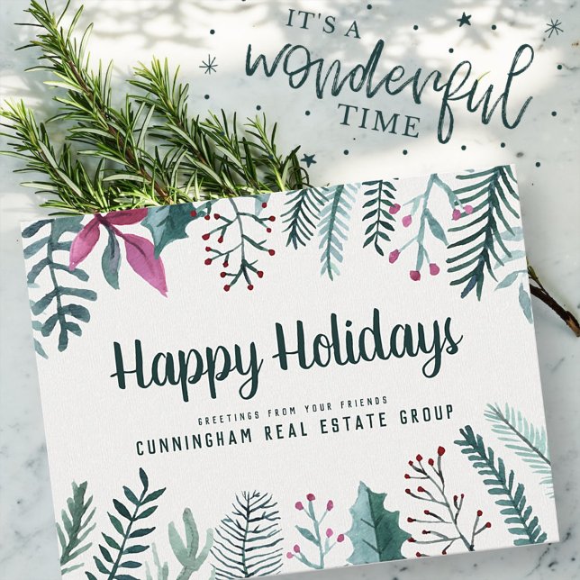 Watercolor Holly Foliage | Holiday Greetings Postkarte (Von Creator hochgeladen)