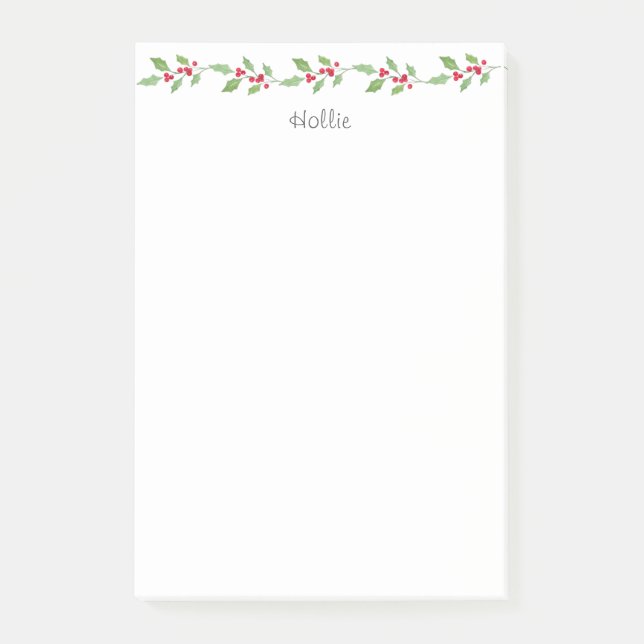 Watercolor Holly Garland Post-it Klebezettel (Vorderseite)