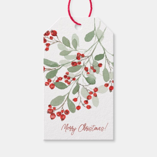 Watercolor Holly Geschenkanhänger (Vorderseite)