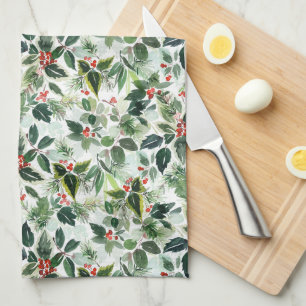 Watercolor Holly Greenerity Pattern Weihnachten Geschirrtuch