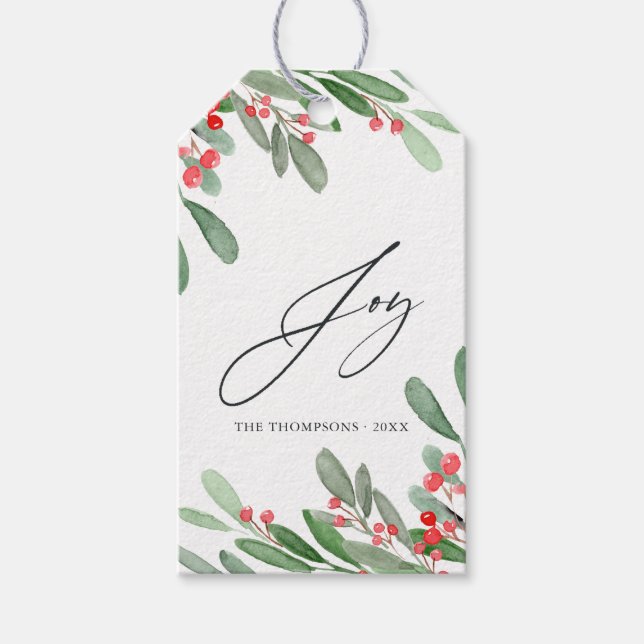 Watercolor Holly Jolly Christmas Geschenkanhänger (Vorderseite)