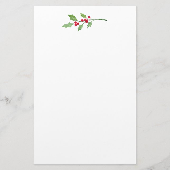 Watercolor Holly Sprig Briefpapier (Vorderseite)