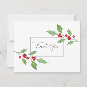 Watercolor Holly Sprig Dankeschön Karte