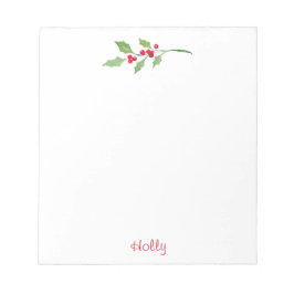 Watercolor Holly Sprig Notizblock