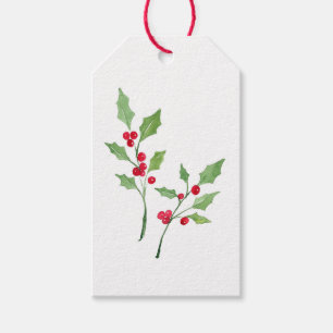 Watercolor Holly Sprigs Geschenkanhänger
