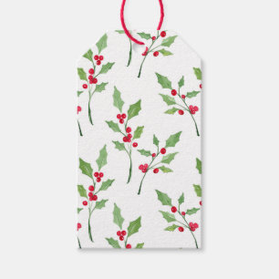 Watercolor Holly Sprigs Muster Geschenkanhänger