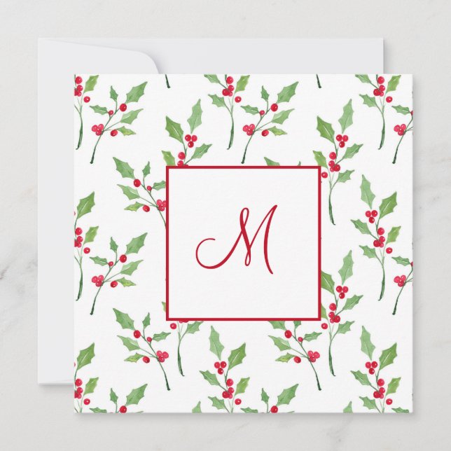 Watercolor Holly Sprigs Muster Mitteilungskarte (Vorderseite)