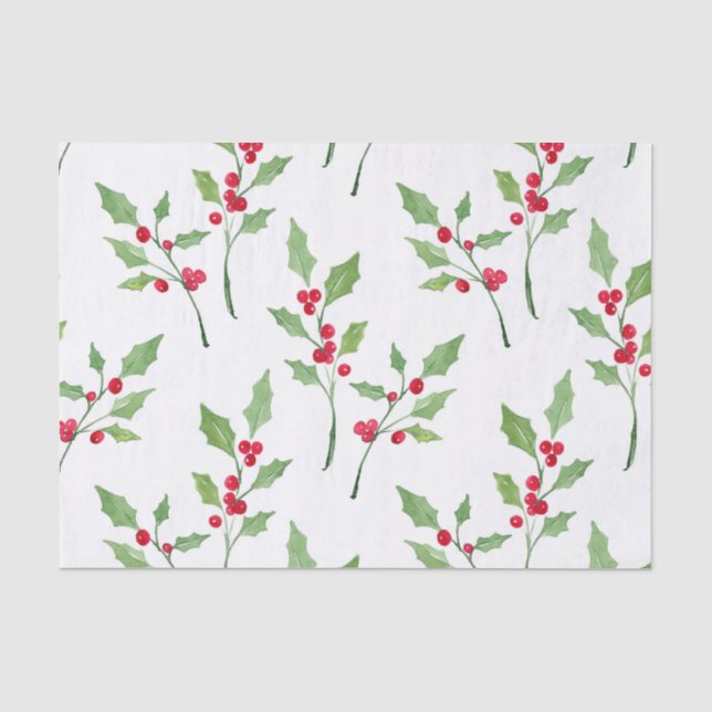 Watercolor Holly Sprigs Muster Seidenpapier (Vorderseite)