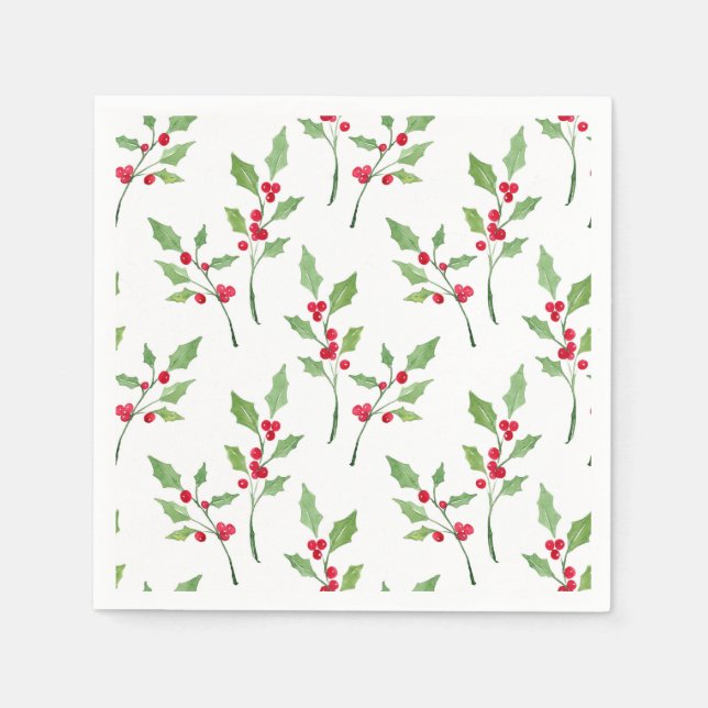 Watercolor Holly Sprigs Muster Serviette (Vorderseite)