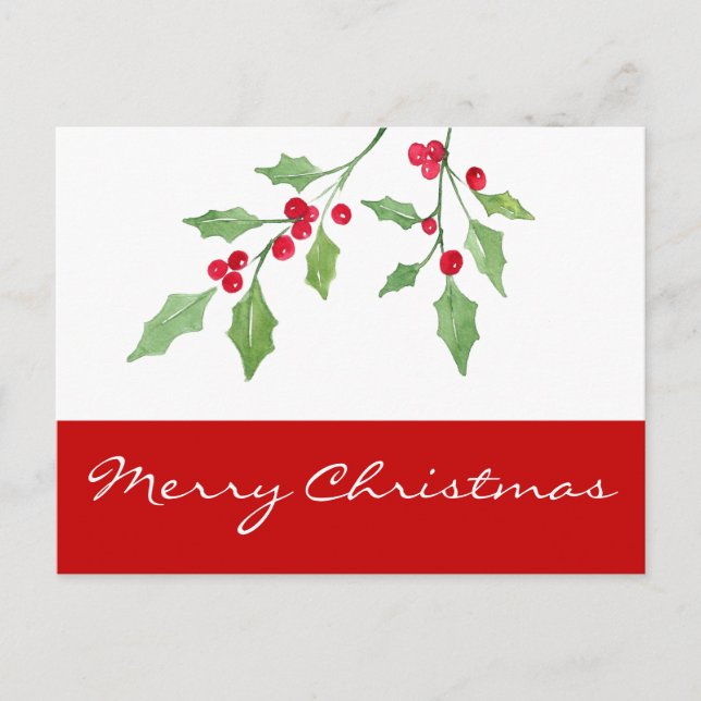 Watercolor Holly Sprigs Postkarte (Vorderseite)