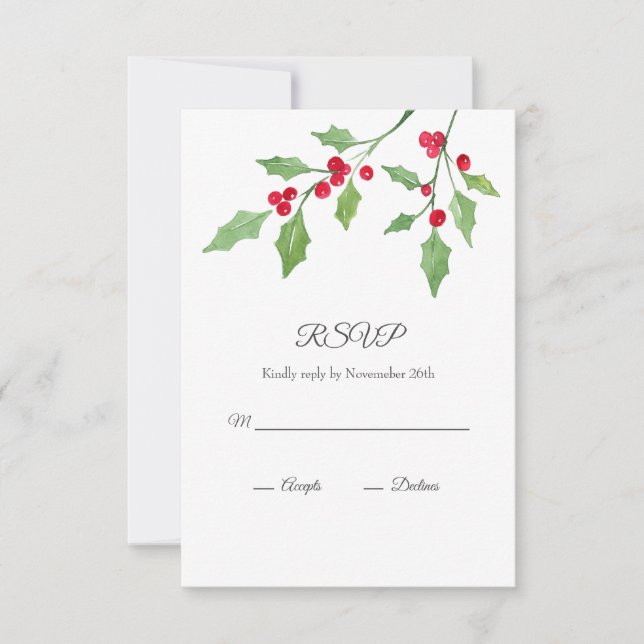 Watercolor Holly Sprigs RSVP Card Karte (Vorderseite)