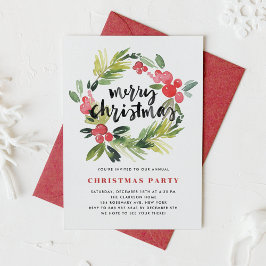 Watercolor Holly Wreath Merry Holiday Party Einladung
