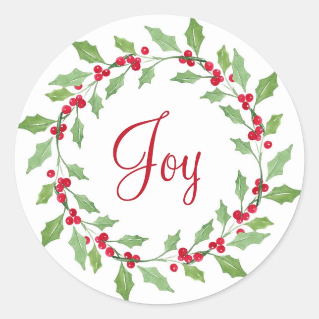 Watercolor Holly Wreath Runder Aufkleber (Vorderseite)