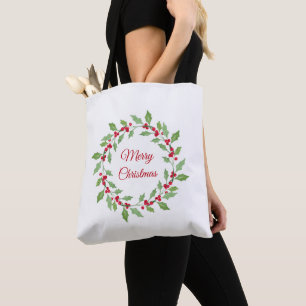 Watercolor Holly Wreath Tasche