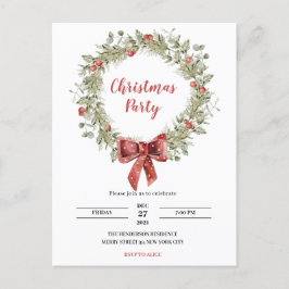 Watercolor Holly Wreath Weihnachtsfeiertage Party  Einladungspostkarte