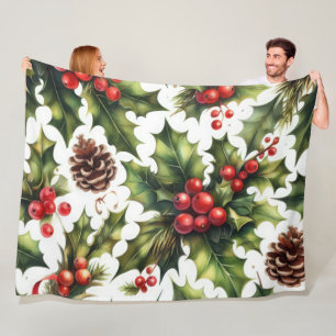 Watercolor Holries Weihnachtsmotifs Weihnachtsfeie Fleecedecke