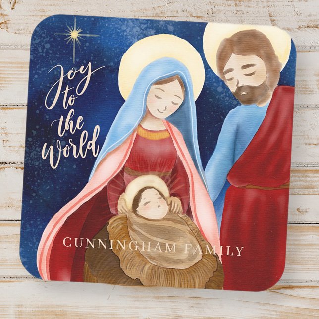 Watercolor Holy Nativy Holiday Greetings Quadratischer Aufkleber (Von Creator hochgeladen)